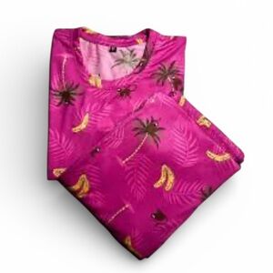 Joyspun Women's 2-Piece Pajama Set 2X (18W-20W) Pink Monkey Banana Palm Print